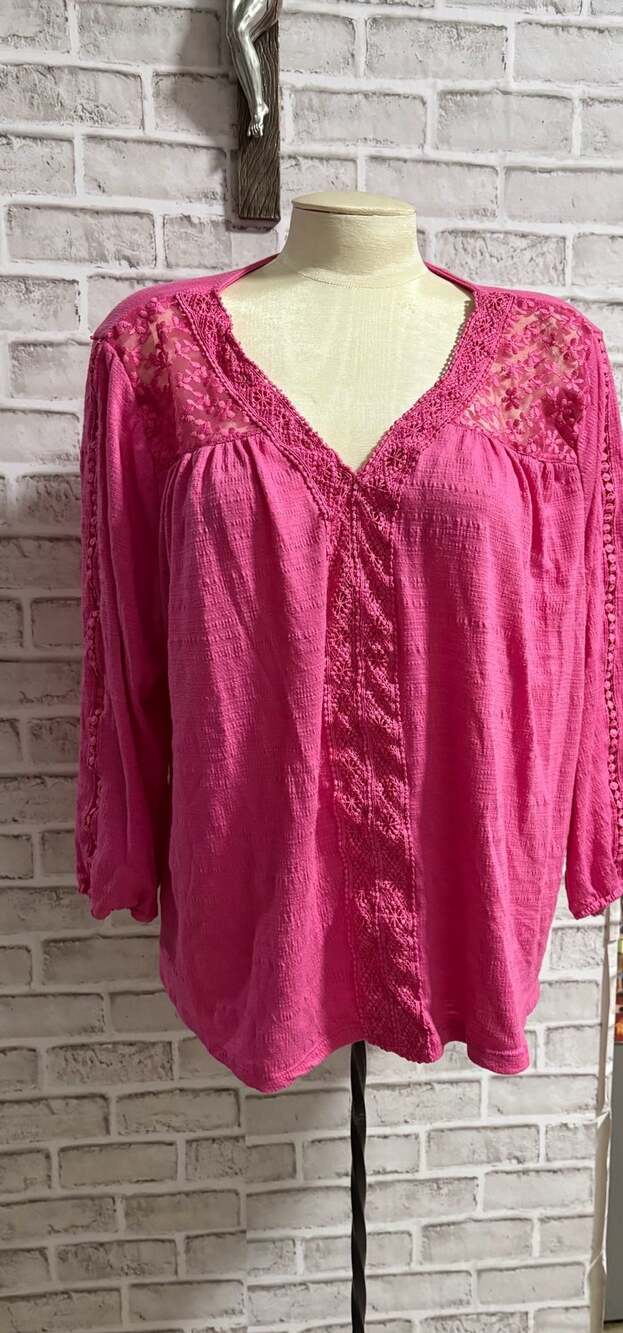 Thomas & Olivia Pink Lace Trim V-Neck Blouse Size 1X